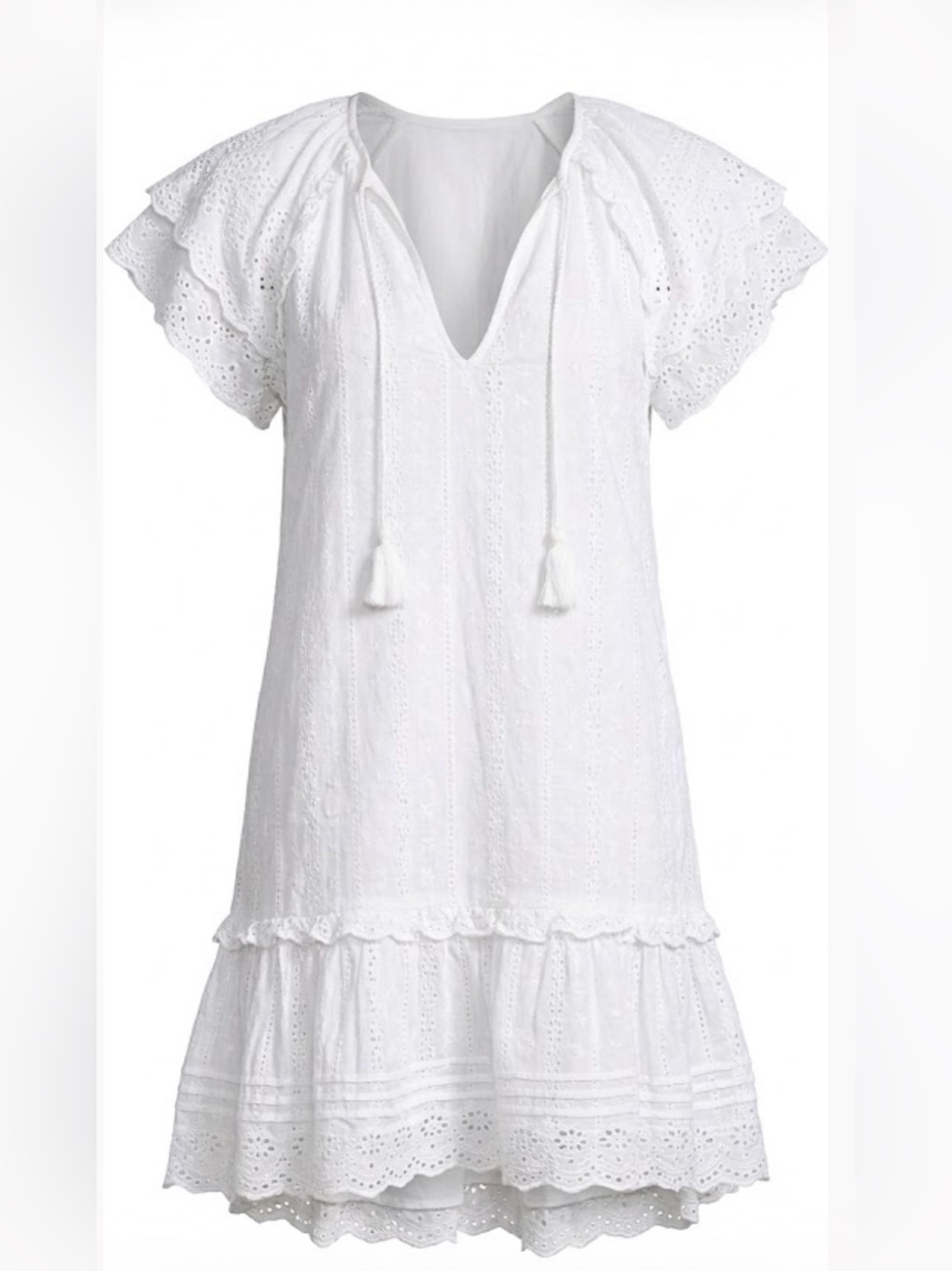 Cleobella M White Eyelet Organic Cotton Mini Dress Flutter Sleeve Boho